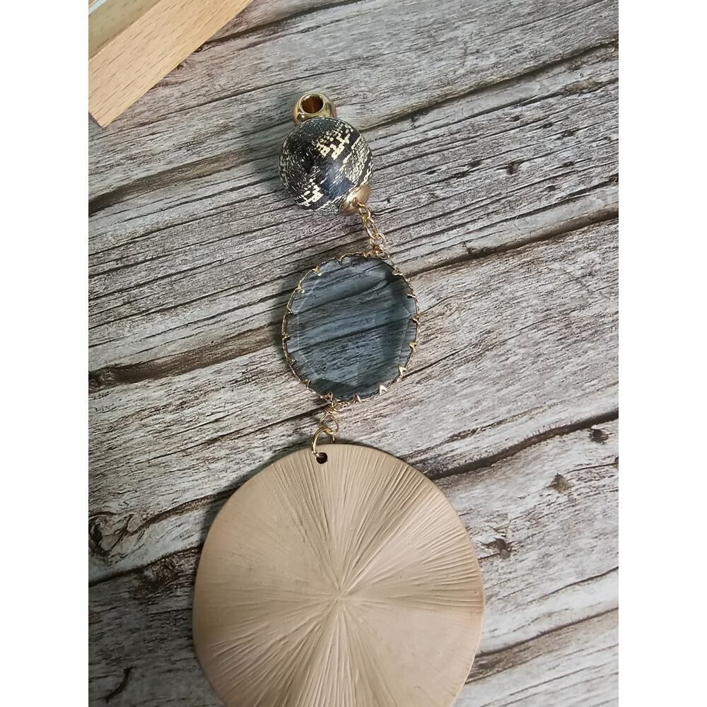 Textured Sphere Hoop Earrings & Large Disc Pendant Charm Statement no chain - Picture 5 of 8